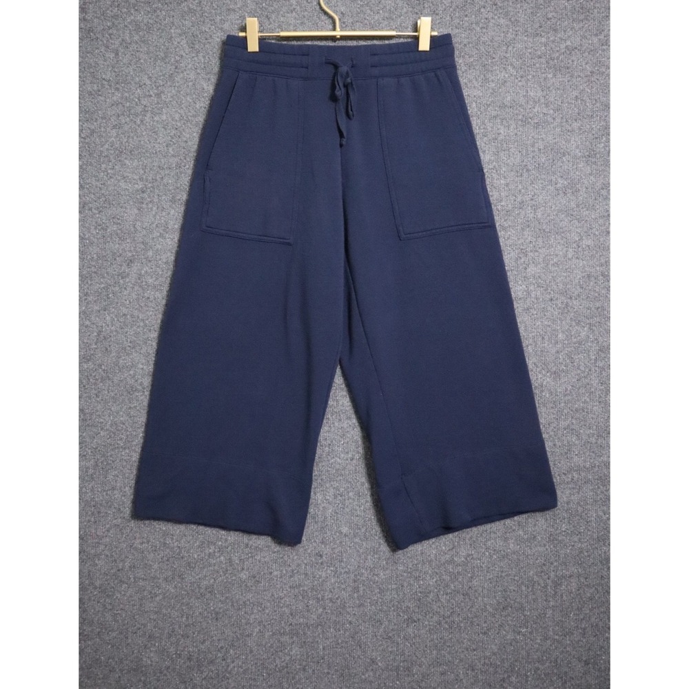 Quince‎ Pants Women Small Blue Ultra-Stretch Ponte Cropped Wide Leg High Waisted